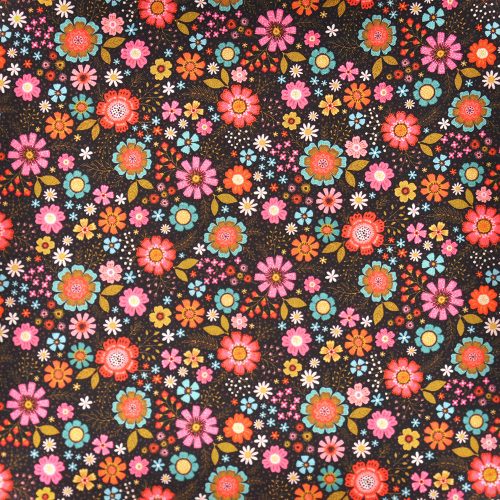 folklore flowers in brown - designer cotton fabric
